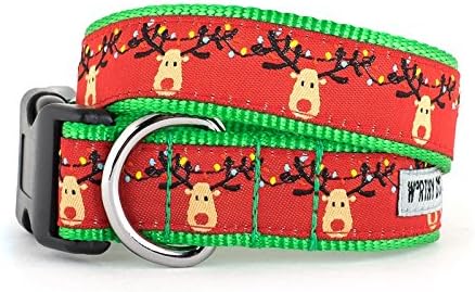 The Worthy Dog Rudy Reindeer Chrismas Holiday Stylish & Durable Nylon Dog Collars, Adjustable Strong Buckle - Medium, Red