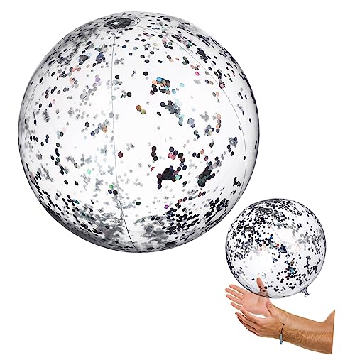 VICASKY 2 Pcs Glitter Inflatable Beach Balls Pool Game with Pump for Sparkling Confetti Fun for Summer Parties Beach Activities