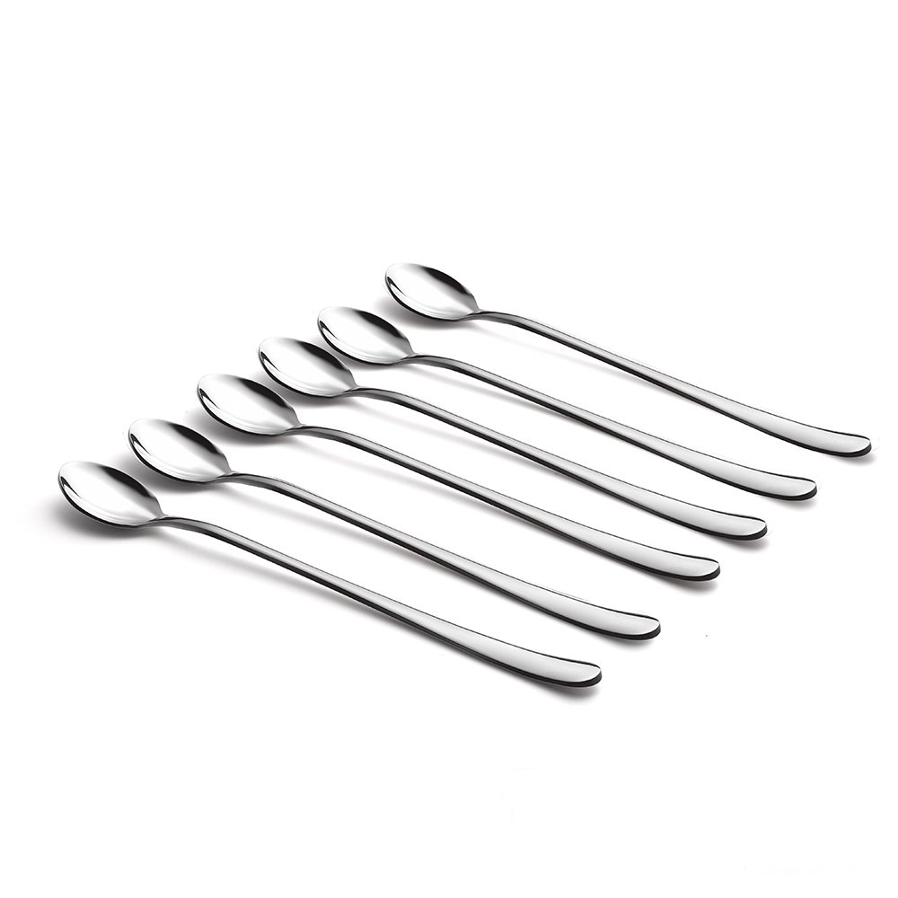 SnamonkiaTea Spoons Long Handle Stainless Steel Set of 6, 8.7 Inches, Bar Stirring Mixing Weighted Metal Spoons for Coffee, Iced-tea, Sundae
