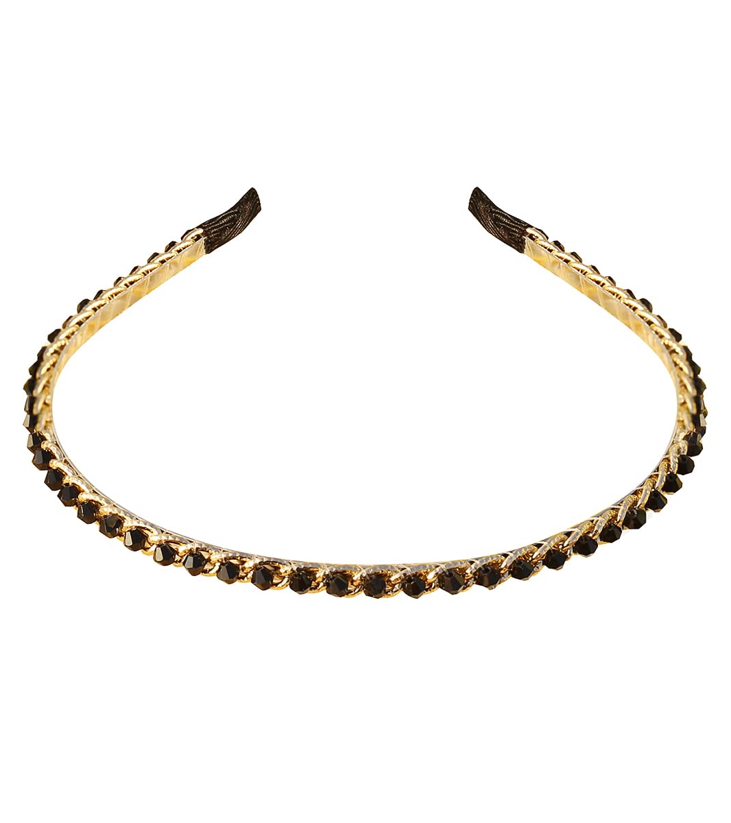 YARN & INK Women's Thin Crystal Diamond Headbands, Fashion Cute Headband Beaded Bling Hair Accessories Vintage for Women Girls (Black Line)