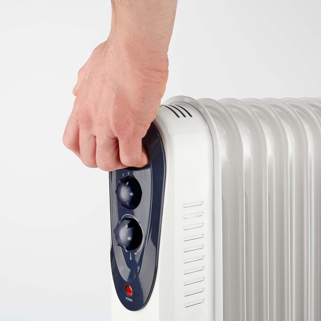 NEDIS HTOI30WT7 Mobiler Öl Radiator | 600/900 / 1500 W | 7 Fins | Verstellbares Thermostat | 3 Wärmeeinstellungen | Stolperschutz | Weiss
