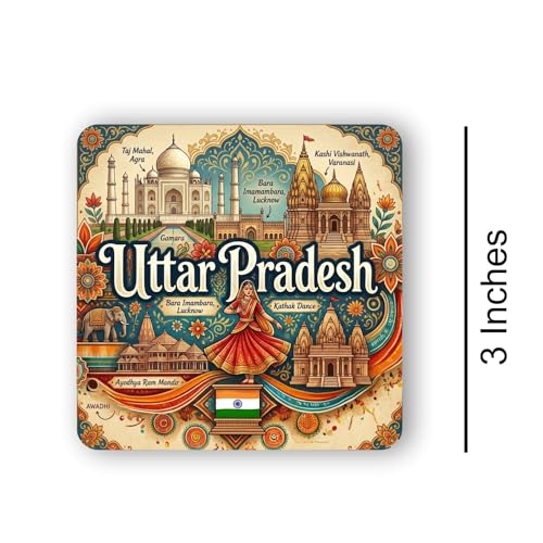 Image of Uttar Pradesh Textured Finish Acrylic Fridge Magnet - UV Texture Printed, Stylish Multicolor Magnet for Fridge, Wardrobe & Metal Surfaces, Pack of 1 (Uttar Pradesh 2)