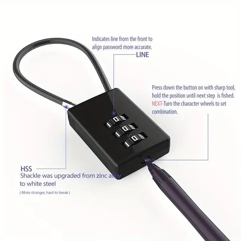 Image of Mart TSA Approved 3 Digit Combination Cable Lock for Travel Luggage Anti Theft Protection for Electric Cars