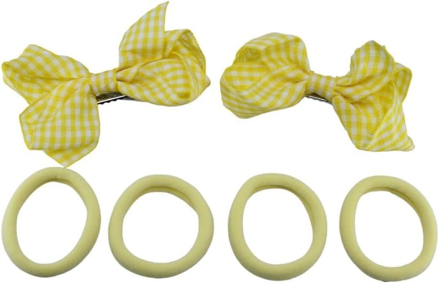 Gingham Hair Accessories for School Alice Band Slim Headband Scrunchy Clips (Yellow Gingham School Hair Set Bow Clip Grips Concord Plain Ponio Ponios Bobbles)