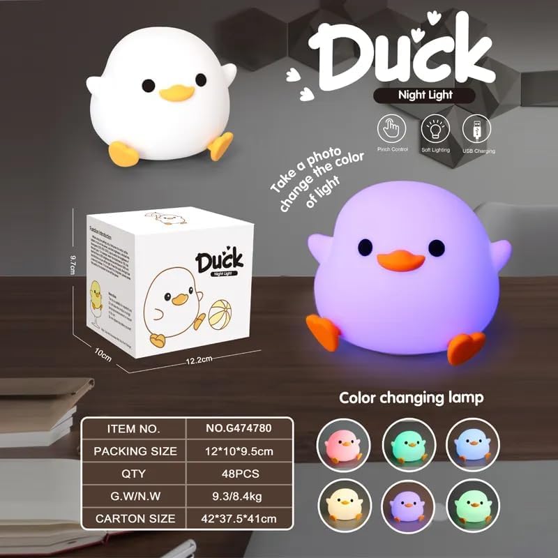 Image of Duck LED Night Lights Touch Sensor, USB Rechargeable, 7-Color Changing Lamp for Kids' Room & Baby Gift (Duck-Multi) (Duck-Multi)