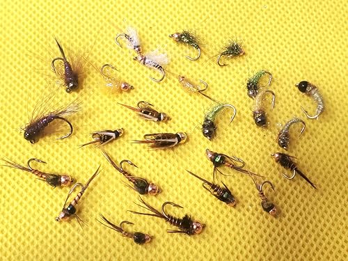 Generic Tungsten Bead Trout Nymph Selection, 25 Bead Head Nymphs, 25 BH Nymphs, #14, #18, Natural