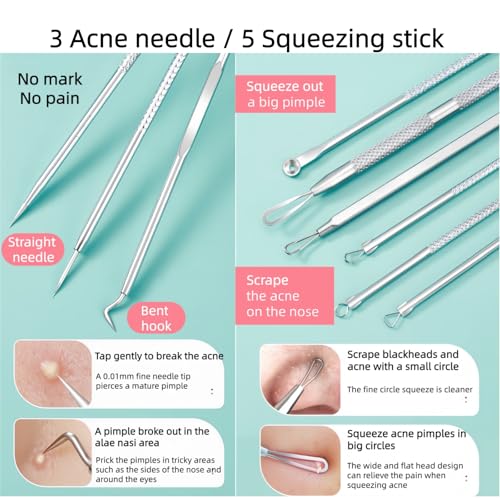 3 Pcs Blackhead Remover Comedone Extractor, Acne Removal Kit, Manual Pimple Popper Tool for Quick and Easy Removal of Pimples, Blackheads on Forehead, Facial and Nose (Needle 3 Pack) - Thumbnail 2