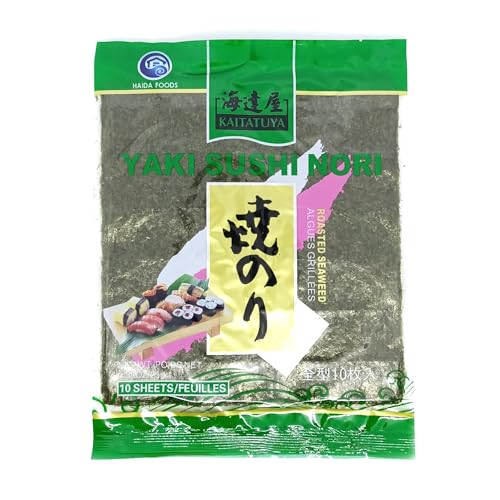 Kaitatuya Roasted Seaweed Green Full Size (Pack of 1 10 Full Sheets) | Premium Japanese Nori | Crisp Texture & Rich Umami Flavour | Perfect for Sushi Hand Rolls Onigiri & Snacks