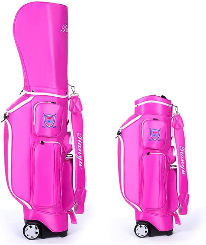 Golf Trolley Bag with Wheels,Golf Cart Bag for Women,Lightweight Golf Club Carrying Bag,5-Way Divider,Pink, Pink, White, Black