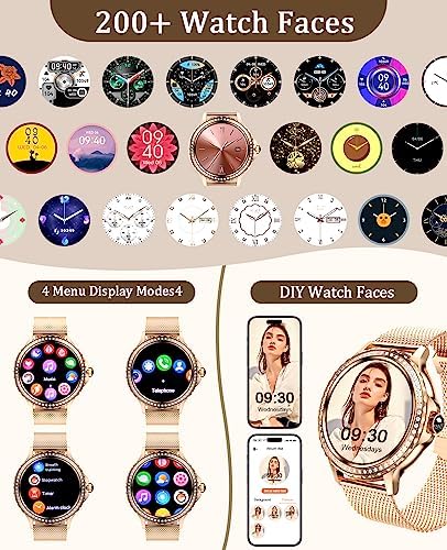 BOCLOUD Smart Watch for Women, Smartwatches for iPhone Android, with Blood Oxygen/Heart Rate/Sleep Monitor/Message Dispaly/Make Calls, IP68 Fitness Tracker with Multiple sports Modes (Rose Gold)
