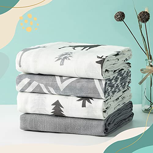 Baby Swaddle Blankets Newborn Soft Bamboo Muslin Swaddle Blankets For Boys And Girls,Unisex Swaddle Receiving Blanket,47 X 47 Inches, Large Muslin Blanket, 4 Pack #TOP5