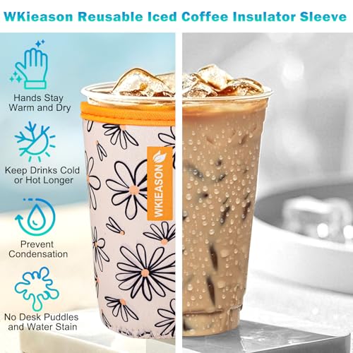 Image of Reusable Iced Coffee Cup Sleeve for Cold Beverages and Neoprene Cold Coffee Cup Sleeves Cooler for Koozie 16-32OZ Iced&Hot Coffee Cup for McDonalds, Dunkin Donuts, More (Diasy)