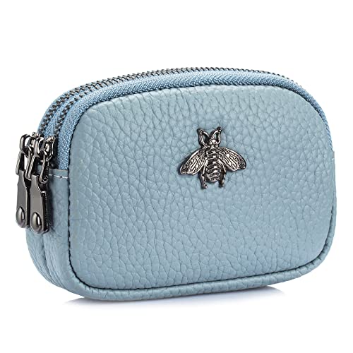 Imeetu Women Leather Coin Purse, Small 2 Zippered Change Pouch Wallet(Light Blue) #TOP7