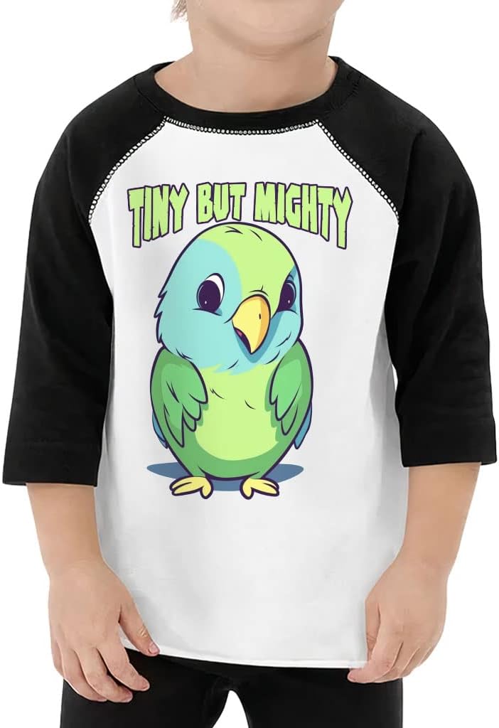 Tiny but Mighty Toddler Baseball T-Shirt - Cute 3/4 Sleeve T-Shirt - Bird Kids' Baseball Tee