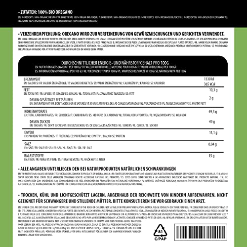 Alpi Nature Oregano getrocknet BIO 250g, Oregano gerebelt, bio Gewürze zum Kochen, Pasta, Pizza, Fleish, Salaten