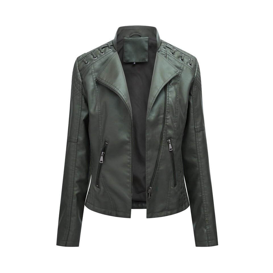 Manteau manches longues femme en simili vert armée idéal pour vos sorties urbaines