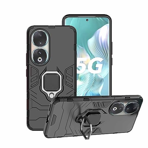 ZMONE Phone Case for Honor 90 5G Case Heavy Duty Dual Layer Military Grade Shockproof Protective Cover with Magnetic Ring Kickstand - Black