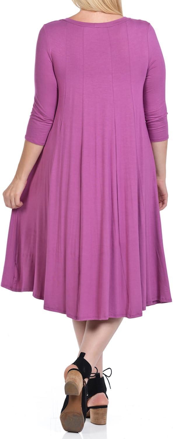 Pastel by Vivienne Women's Plus Size 3/4 Sleeve A-Line Swing Midi Dress – Flowy, Stretchy, Casual, and Comfortable image 4