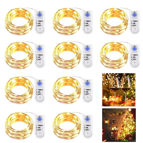 Lichterkette mit Timer Und Batterie 16 10 Stück LED Lichterkette Batterie mit Timer, 2M 20er LED Kupfer...