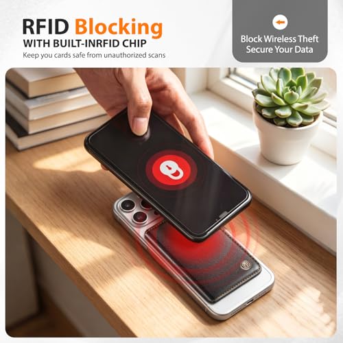 Image of Magnetic Wallet for iPhone, Detachable Magnetic Card Holder Compatible with MagSafe, RFID Blocking Phone Wallet with Kickstand for iPhone 17 /16 /15 /14 /13 /12 Series, Black