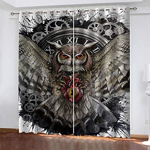 2Pcs Cortinas Opacas Grueso Suaves Evitar Rayos UV La Luz 140 (Ancho) X 160 (Alto) Cm Buho De Animales Cortina para Dormitorio De Niños Salón Cortinas con Ojetes - Cortinas Impresas
