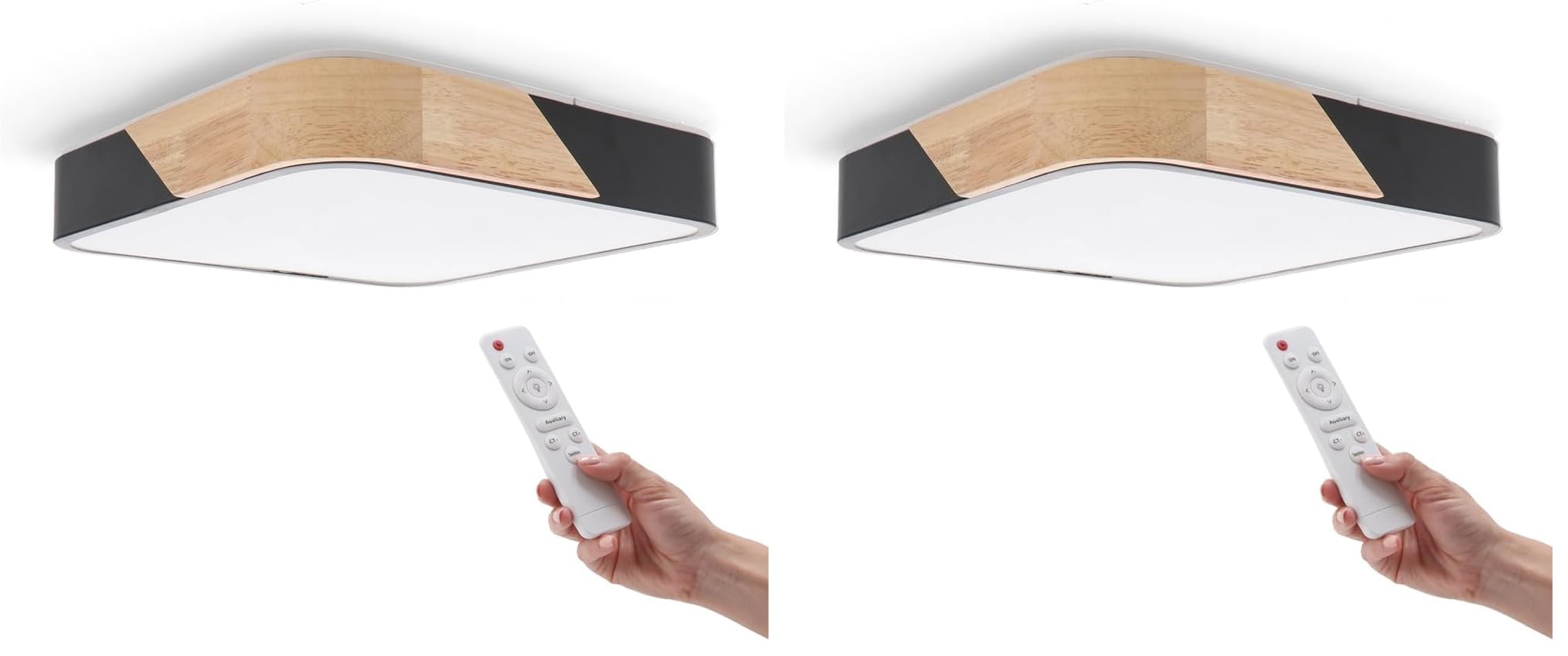 M Ledme - Plafón LED Techo Negro Cuadrado 24W con Mando a distancia, Regulable 2700K-6500K blanco frío a cálido e intensidad, 2400LM, Diseño Blanco con Madera Natural, para Baño, Cocina, Balcón.
