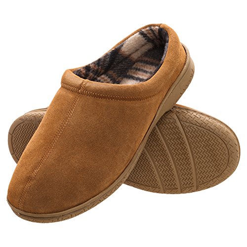 Heat Edge Mens Memory Foam Suede Slip on Indoor Outdoor Clog Slipper Shoe (10, Tan)