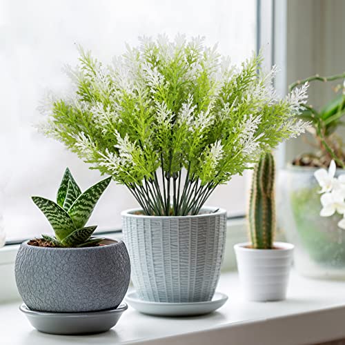 Coreland Outdoor Artificial Plant Faux Plastic Stems Plants 12Pcs Cedar Stems Greenery Plant Fake Pine Trees Branch Outdoor Faux Plant For Porch Garden(White) #TOP1