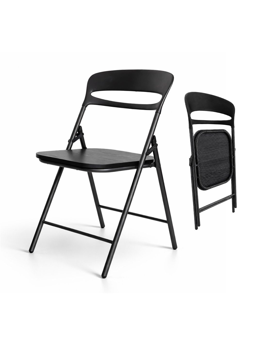 Jardin202 - Silla Plegable Florencia Negra | Asiento Negro/Blanco/Madera | Estilo Italiano | Estructura de Metalica | Hogar, Oficina | 1 Unidad (Asiento Negro)
