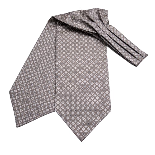 Image of Hi-Tie Silk Ascot for Men Self Tie Men's Cravat and Flower Lapel Pin Handkerchief Cufflinks Set for Wedding Party