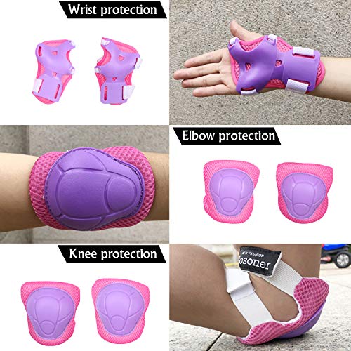 image for BOSONER Kids Bike Helmet Pad Set Elbow Knee Wrist Pads Protective Gear