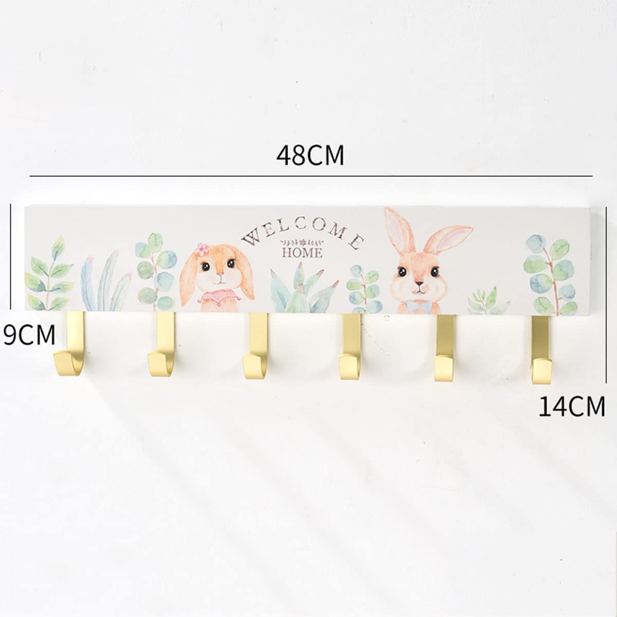 Percheros Pared,Perchero De Pared Infantil De Madera para Niños con 6 Ganchos De Metal Colgador para Ropa, Bolsos, Monederos, para La Entrada, Pasillo, Blanco,B