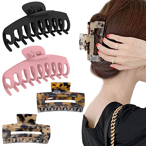 4 Pcs Big Hair Claw Clips Leopard Print Large Banana Clips Nonslip Hair Claw Clamps Fashion Hair Styling Accessories for Women Girls (Type B)