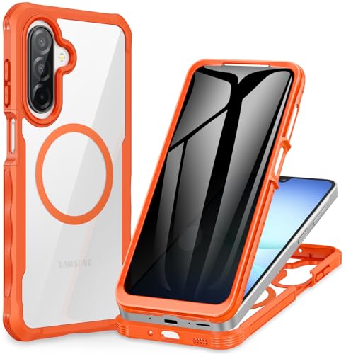 CENHUFO Privacy Case for Samsung Galaxy A16 5G /A17 5G/ A26 5G Full Body Phone Case with Built-in 9H Tempered Glass Privacy Screen Protector Shockproof Protective Anti Spy Magnetic Clear Cover -Orange