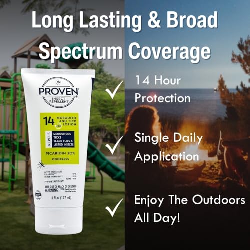 Image of Proven Insect Repellent Lotion, Keep Mosquitoes, Ticks and Flies Off, DEET Alternative Repellent, Up to 14-Hour Protection, Great for Outdoor Camping and Hiking, 6 Ounce, Odorless Lotion