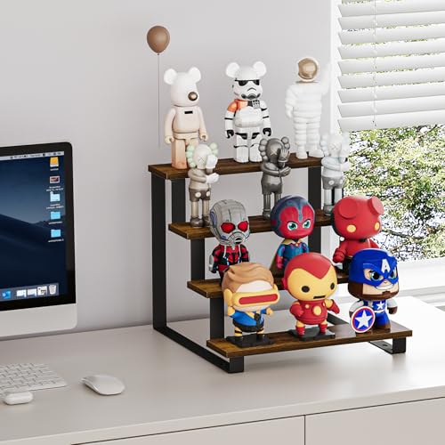 Image of YINMIT Wooden Display Riser Stand,15.75 Inch Tiered Perfume and Cologne Organizer Stand, 4 Tier Spice Rack Organizer, Rustic Display Shelf for Cupcake, Figures, Candles (4 Tier Brown, 15.75 In)
