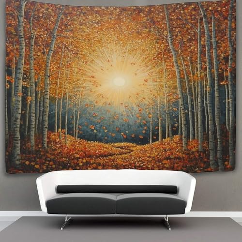 Tapisserie paysage automne soleil kaiyun transformer un mur froid en decoration chaleureuse