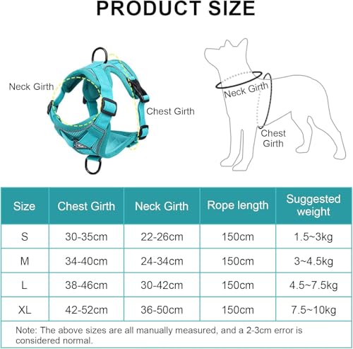 Air-Mesh Atmungsaktiv Brustgeschirr, Hundegeschirr mit Leine, Weich Einstellbar Reflektierend Anti Zug Hundegeschirr, Verstellbare Welpengeschirr für mittelgroße Kleine Grosse Hunde (XL)