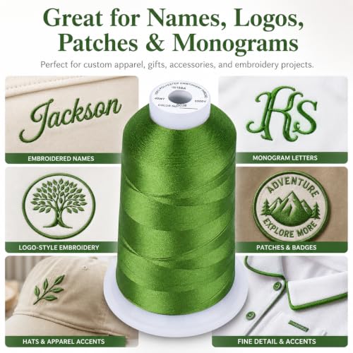 Image of Simthread 5500Yds /5000M 40WT Polyester Embroidery Thread Ivy Green S03 | High-yardage 5000M spool offers smooth feeding and stable 40WT polyester thread for home and commercial embroidery machines.