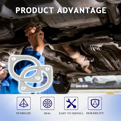 Image of 2PCS Car Exhaust Gasket, Engine Exhaust Gasket, Standard Exhaust Manifold Gaskets, Reinforced High Temperature Flange Gaskets Car Accessories Universal Fit Most Vehicles