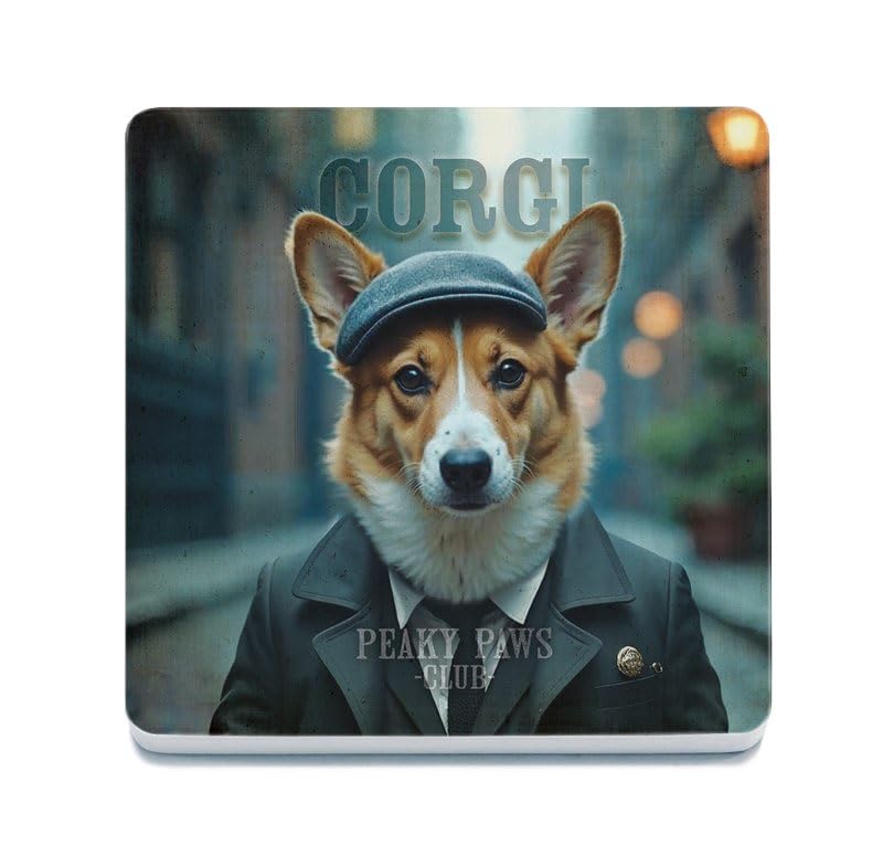 Decorative Coaster (10 x 10 cm) - Peaky Paws (Corgi)