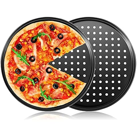 mobzio 2Pcs Pizza Pans for Oven, Round Pizza Pan with Holes, 12 inch Pizza Tray for Oven, Baking Steel Pizza Oven Accessories, Nonstick Pizza Plates Bakeware Sets For Home Restaurant Kitchen Cover