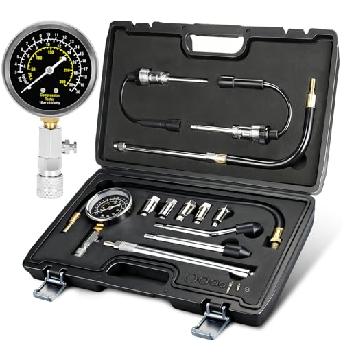 BETOOLL 13pcs Compression Tester with Spark Plug Tester - 300PSI Engine Cylinder Compression Gauge Automotive Tool