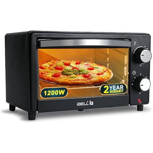 iBELL WAVE10 OTG Oven, 10 Litre, Compact Size, 1200W, Oven, Toaster, Griller, Precise Temperature & Timer Control (Black)