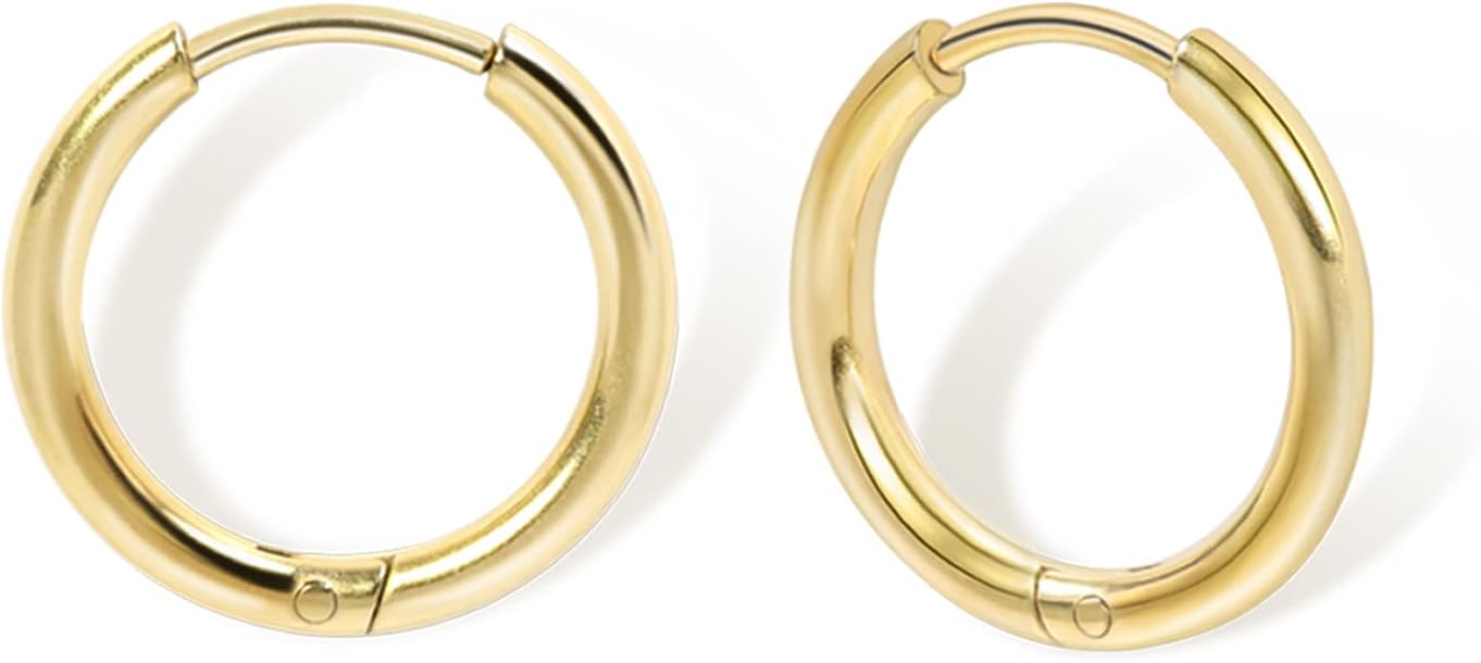 Small Gold Hoop Earrings Lightweight: Hinged Huggie Hoop Earrings for Lobe Cartilage Helix Tiny Hoops Earrings in Silver Black for Women Men