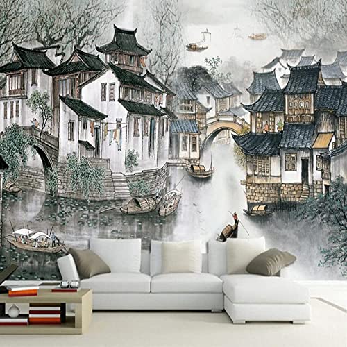 Papier peint 3D style chinois amovible pour masquer un mur