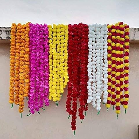 Estationeryhouse marigold garland 5 feet, mixed, pack of 5,wedding, mehndi,party Cover