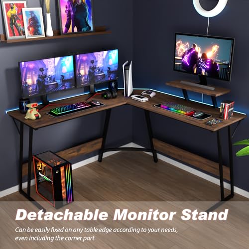 Image of PayLessHere L Shaped Desk Corner Gaming Desk Computer Desk with Large Desktop Studying and Working and Gaming for Home and Work Place,Brown