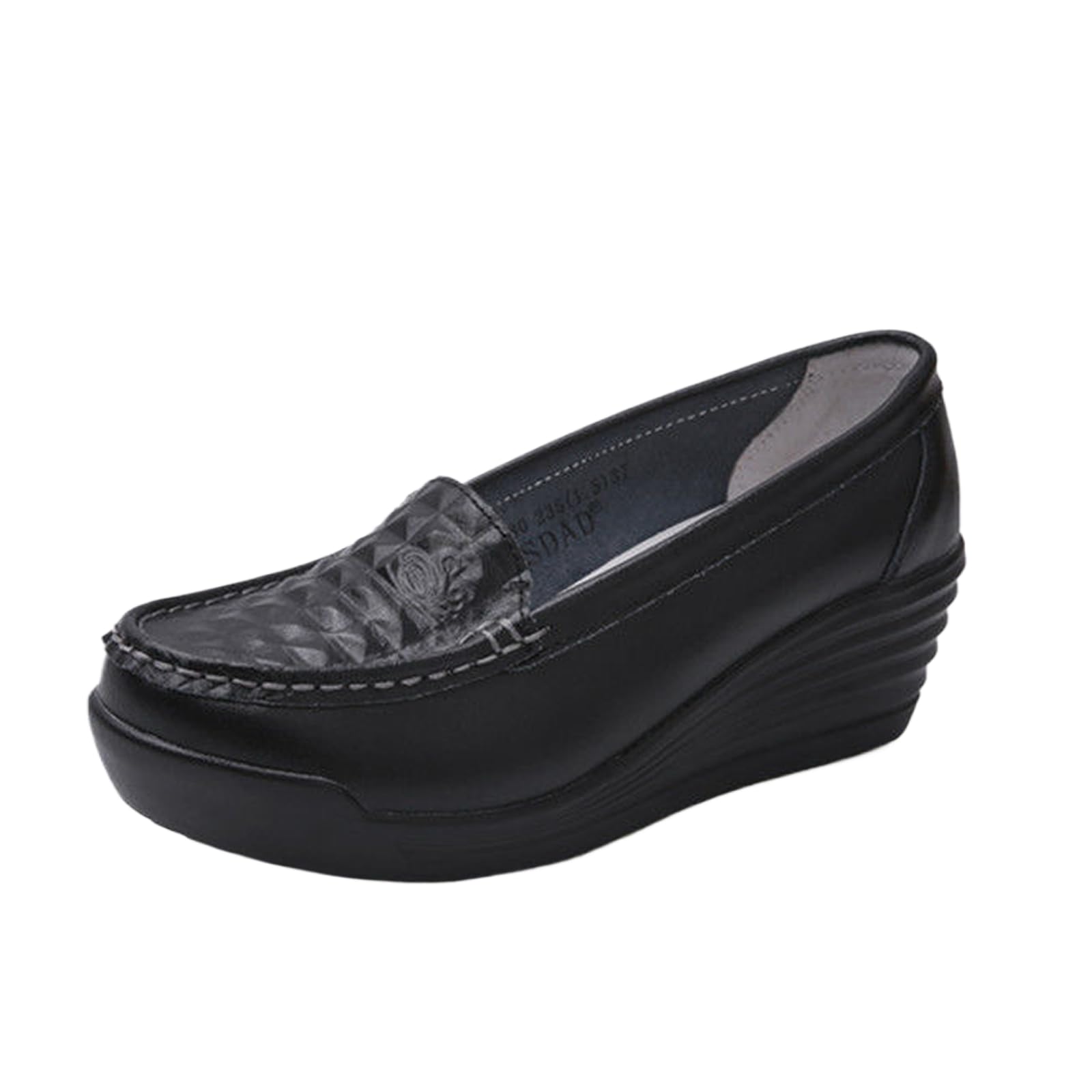 Women's Leather Breathable Wedge Heel Nurse Loafers Comfortable Round Toe Platform Non-Slip Hollow Breathable Slip-On Work Shoes Mother Shoes