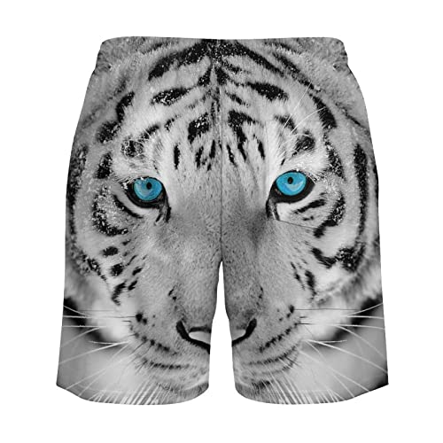Wild White Tiger Men's Swim Trunks Beach Board Shorts Quick Dry Bathing Suits with Liner 5